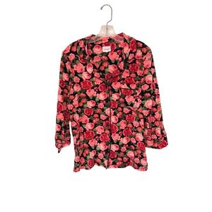 BedHead Pajamas Shirt Pink Floral Print Ruffle Lounge Loungewear Cozy Medium